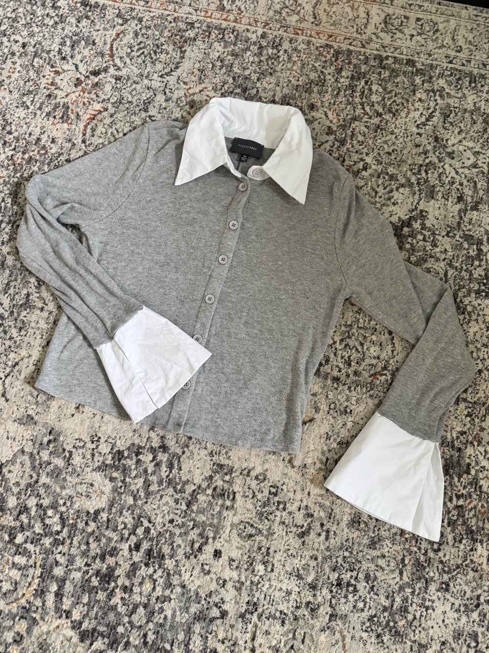 Zara Gray Button-Down Shirt with White Collar & Cuffs